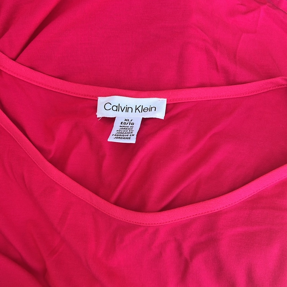 Calvin Klein Hot Pink Super Soft Tee Cap Sleeve Shirt Blouse Top w Front Pocket - Picture 8 of 8